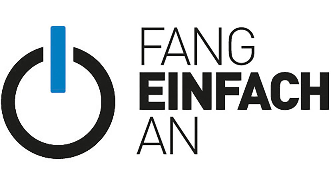 Logo FANG EINFACH AN mit einem Anschaltzeichen auf der linken seite