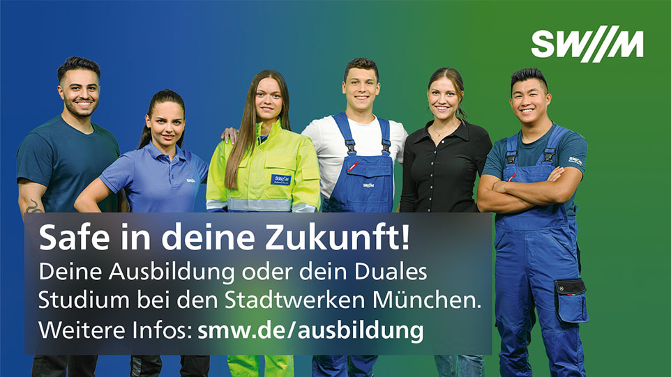 6 junge Menschen auf Werbekampagne in Arbeitskleidung: "Safe in deine Zukunft!"