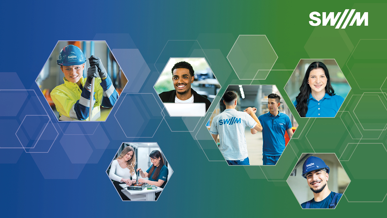 Bildcollage mit sechseckigen Waben mit Mitarbeiterbildern