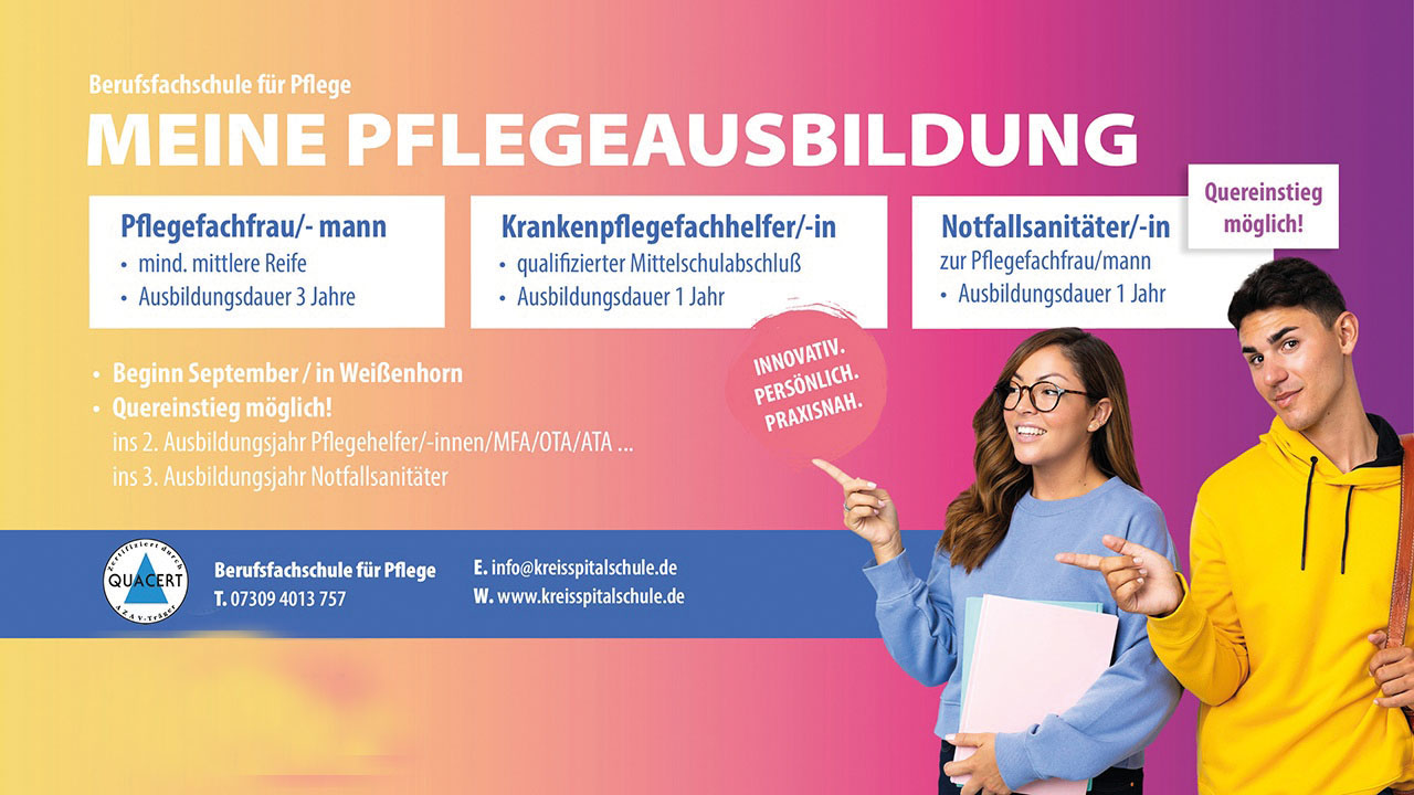 Werbeanzeige zu der Pflegeausbildung