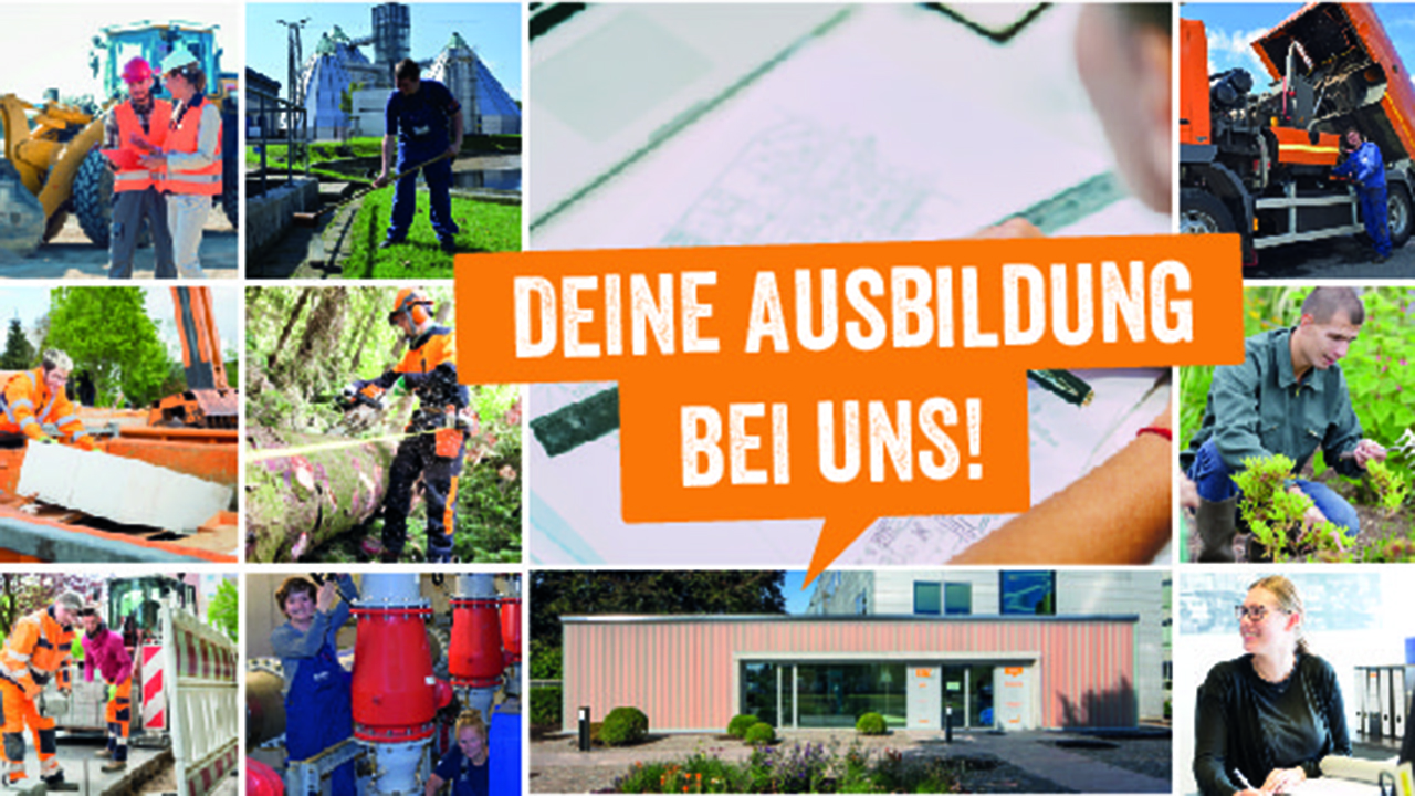 Bildcollage von Auszubildenden in verschiedenen Bereichen, Bildaufschrift: Deine Ausbildung bei uns!