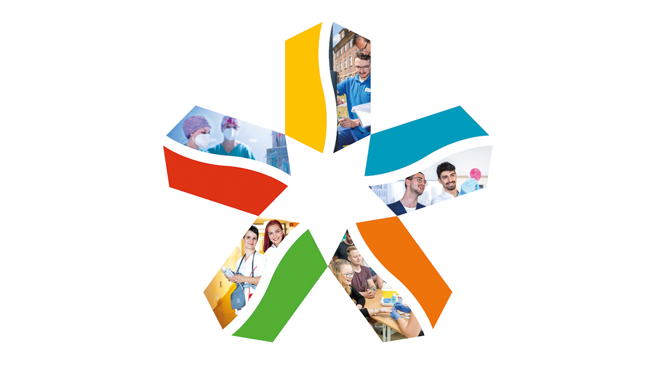 Collage aus fünf Bildern die verschiedene Bereiche der Medizin darstellen.
