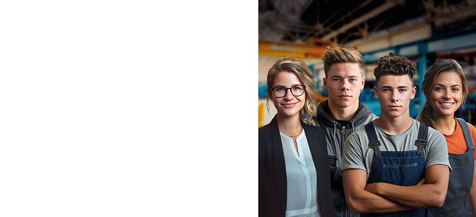 Vier Auszubildende aus verschiedenen Bereichen