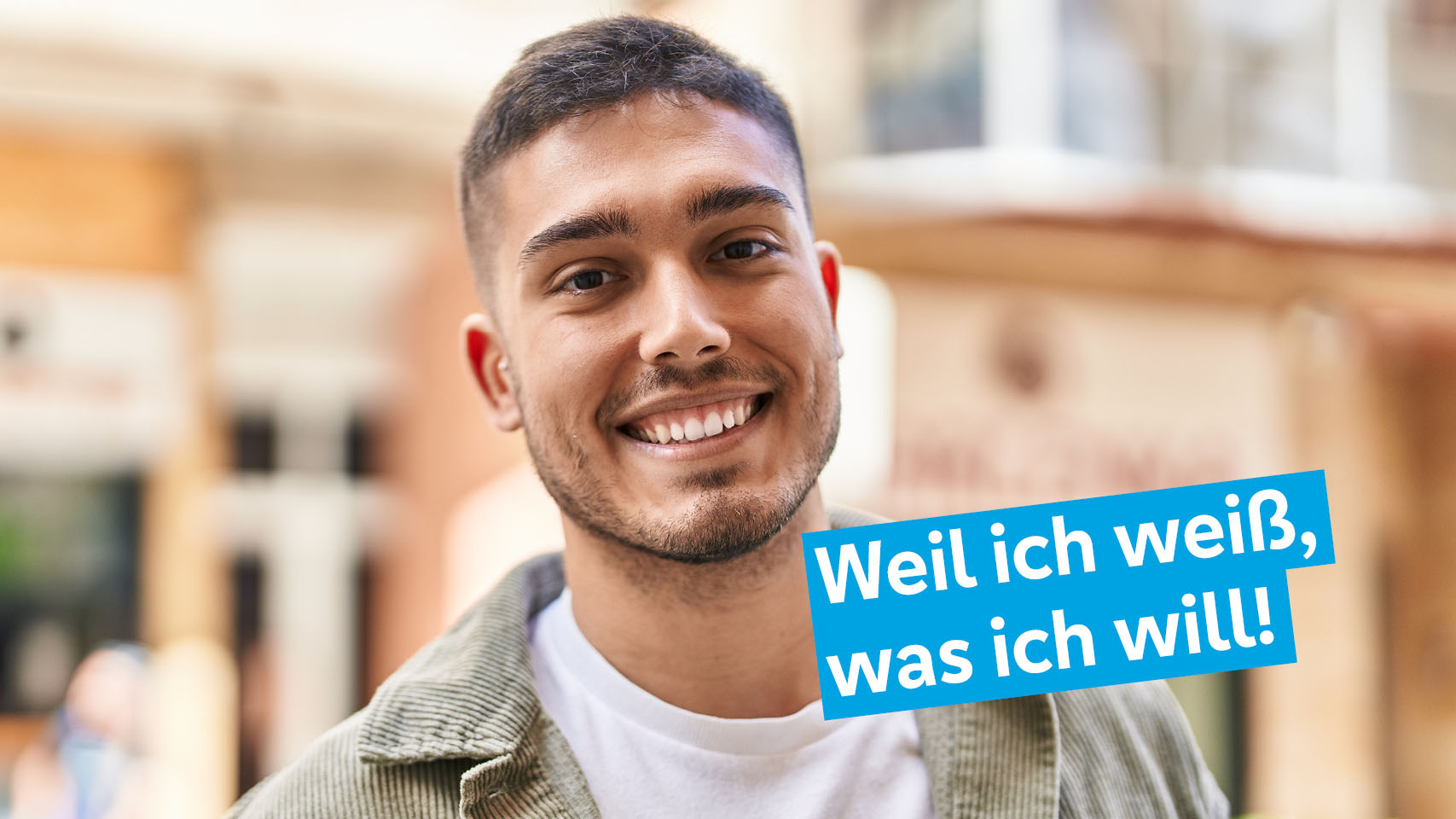 Person mit Slogan: Weil ich weiß, was ich will
