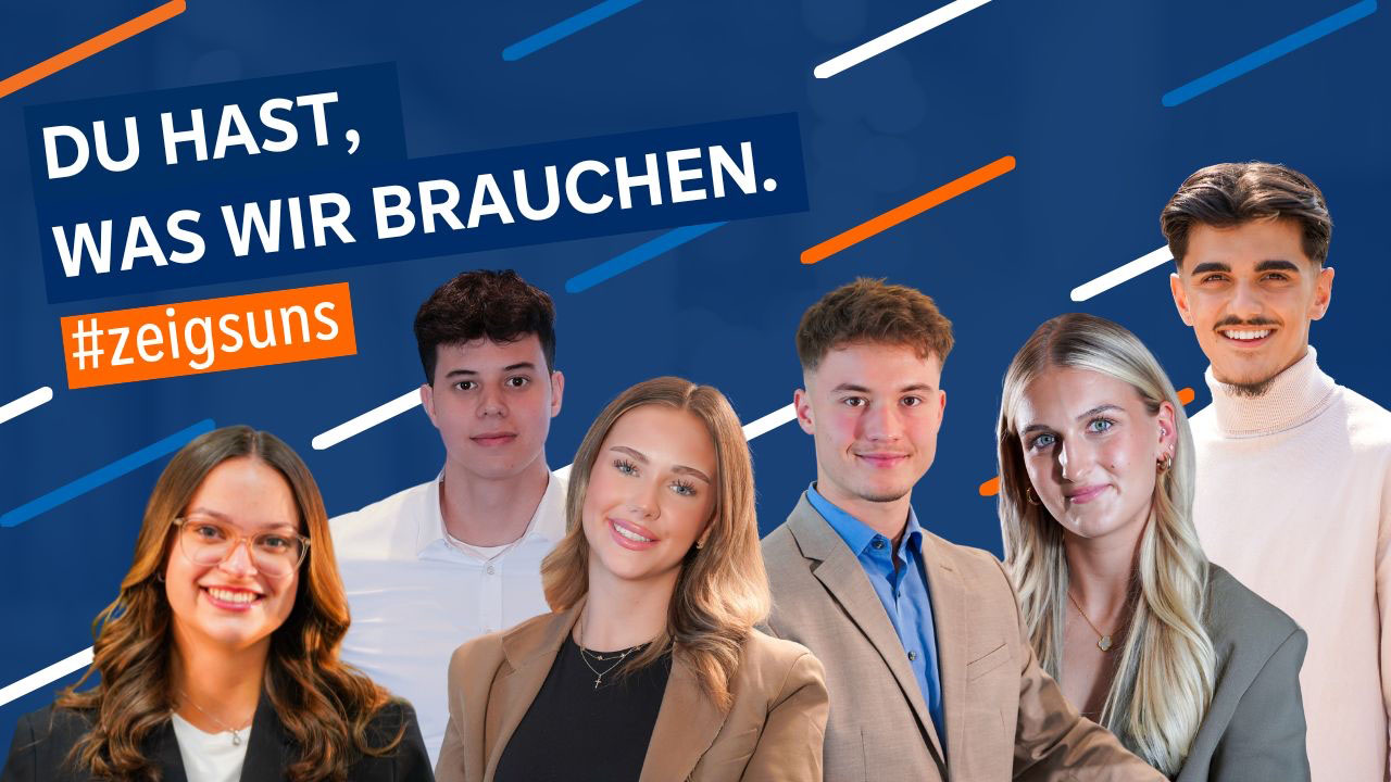 Sechs Personen lächeln in die Kamera dazu der Slogan "DU HAST, WAS WIR BRAUCHEN. #zeigsuns"
