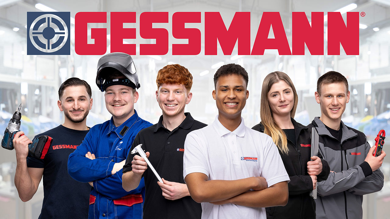 Das Bild zeigt sechs Personen in verschienden Arbeitskleidungen der Firma W. Gessmann GmbH. Über den Personen sieht man das Logo der Firma.