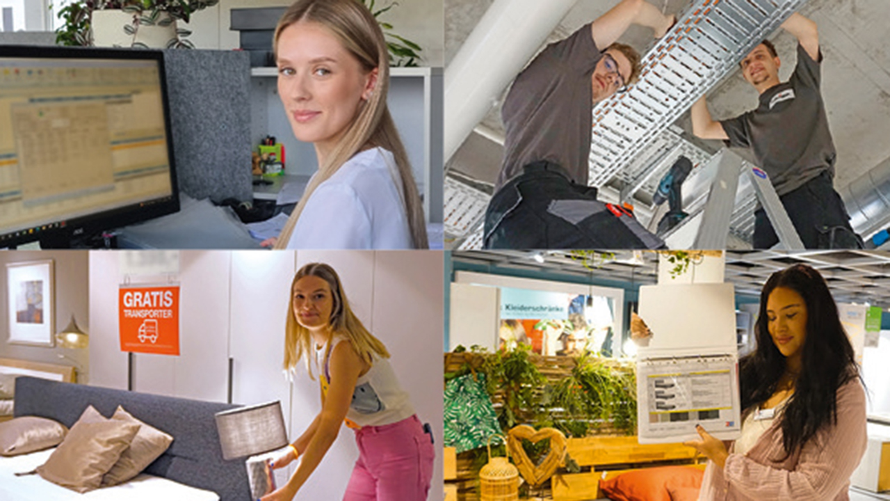 Bildcollage mit Mitarbeitenden in verschiedenen Bereichen